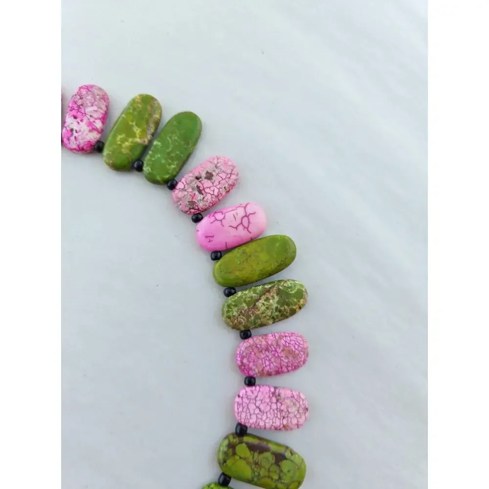 Handmade Gem Stone‎ Beaded Artisan Necklace Howlite Green Pink Green Choker Boho